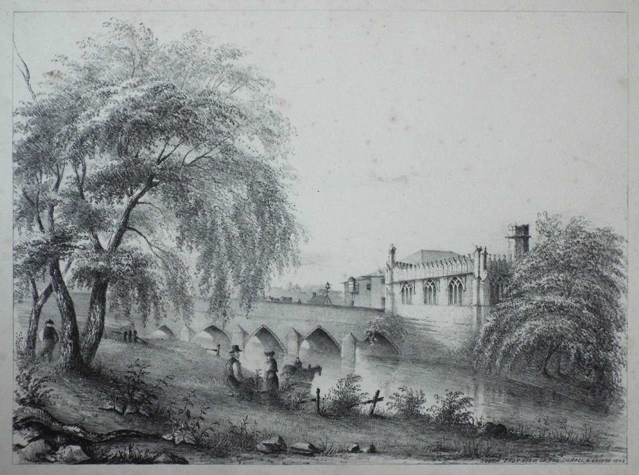 Lithograph - South east view of the chapel & bridge - Kilby